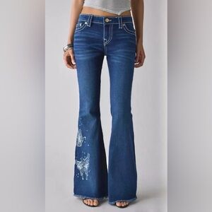 New True Religion Joey Butterfly Big T Blue Flare Jeans Size 25